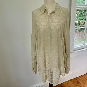 Johnny Was 4LNL New Embroidered Button Down| Sheer Long Sleeve Boho Resort
